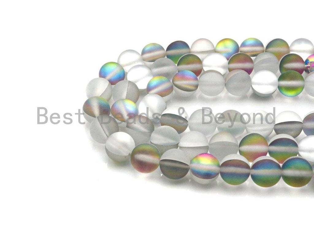 Matte Spectrolite Rainbow Gray Aura Quartz,  High Quality in Round 6mm/8mm/10mm/12mm, Manmade Crystal, 15.5inch strand, SKU#U830