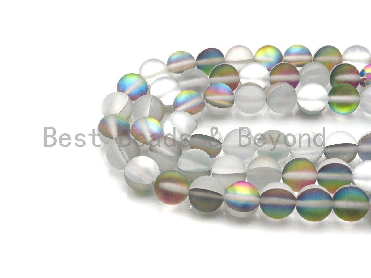 Matte Spectrolite Rainbow Gray Aura Quartz,  High Quality in Round 6mm/8mm/10mm/12mm, Manmade Crystal, 15.5inch strand, SKU#U830