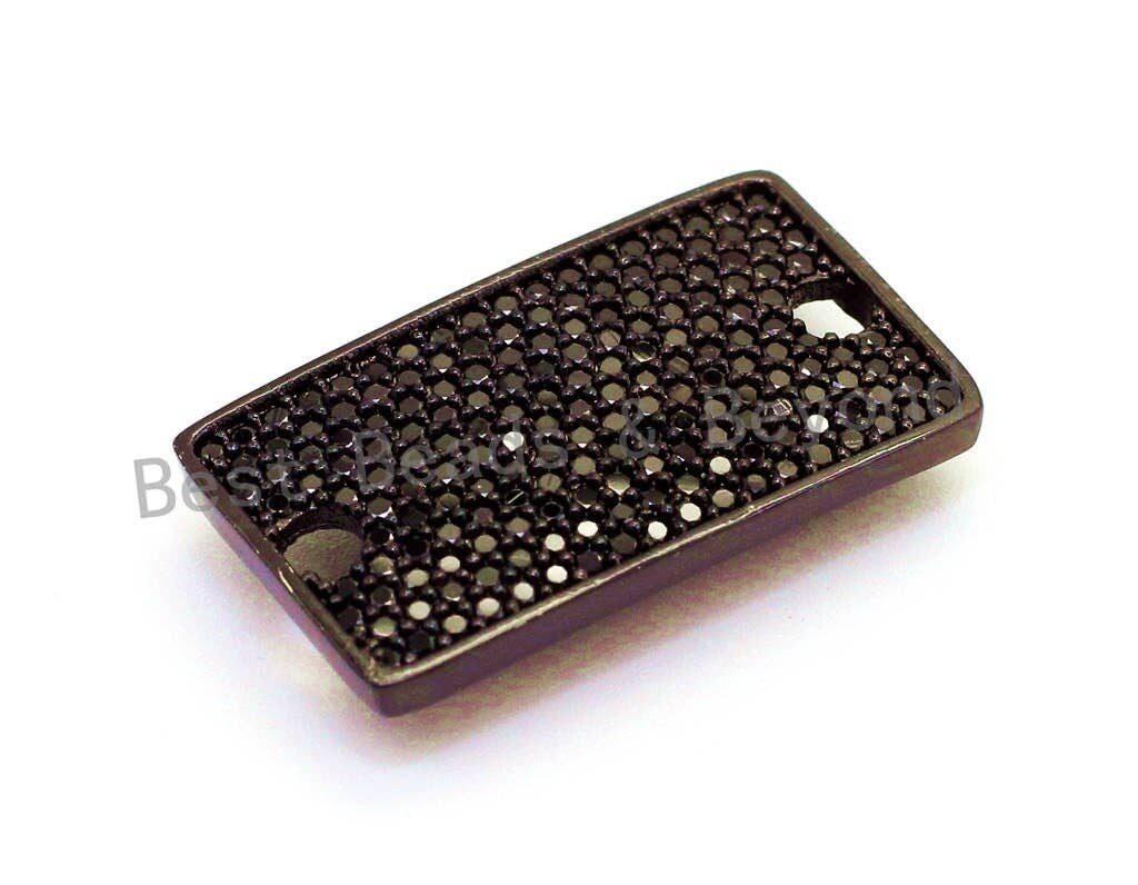 CZ Micro Pave Rectangle Black Plated Connector with Big Hole, Cubic Zirconia Charms for Bracelet, 15x26mm, sku#E75C