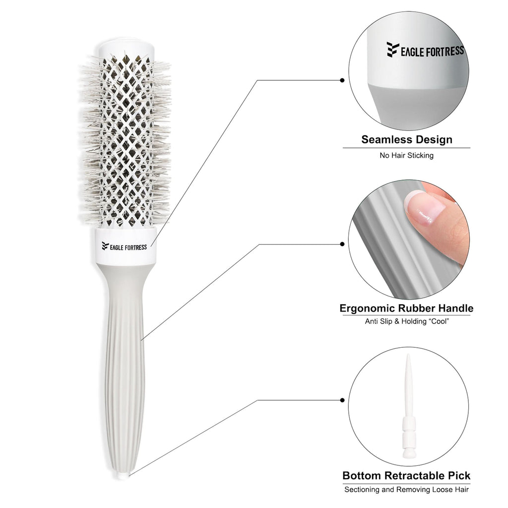 Eagle Fortress Professional Round Hair Brush for Blow Drying with Ceramic + Ionic, Grey 1.26in
