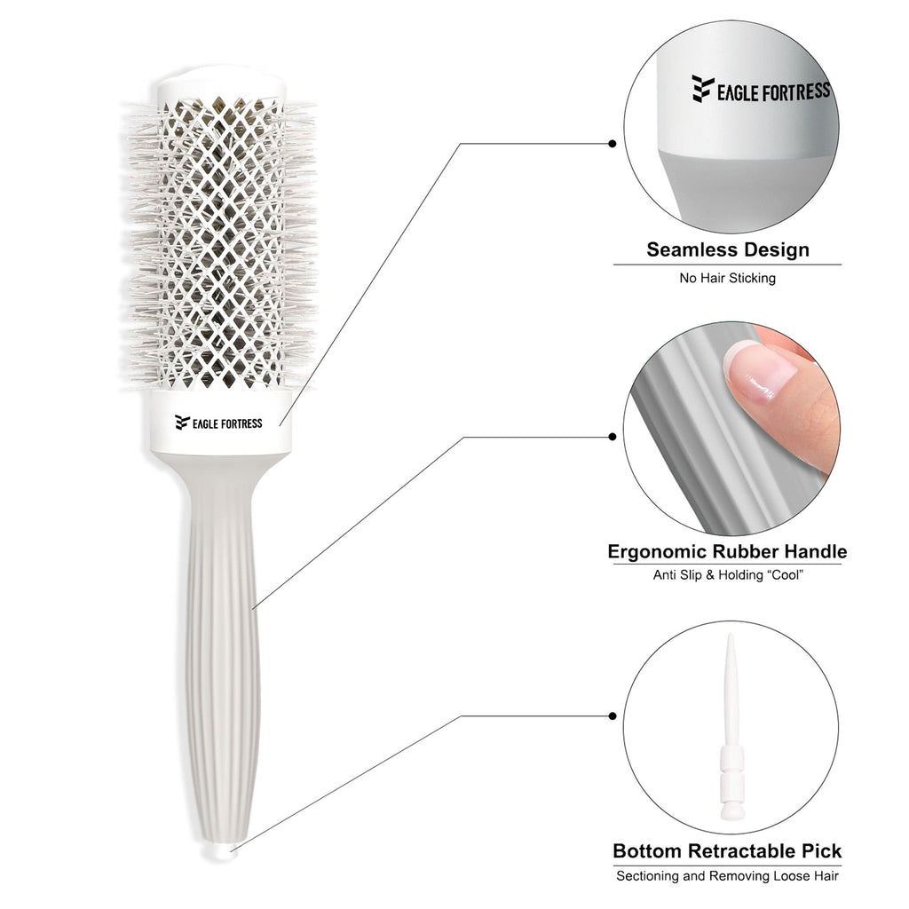 Eagle Fortress Professional Round Hair Brush for Blow Drying with Ceramic + Ionic, Grey 1.69in