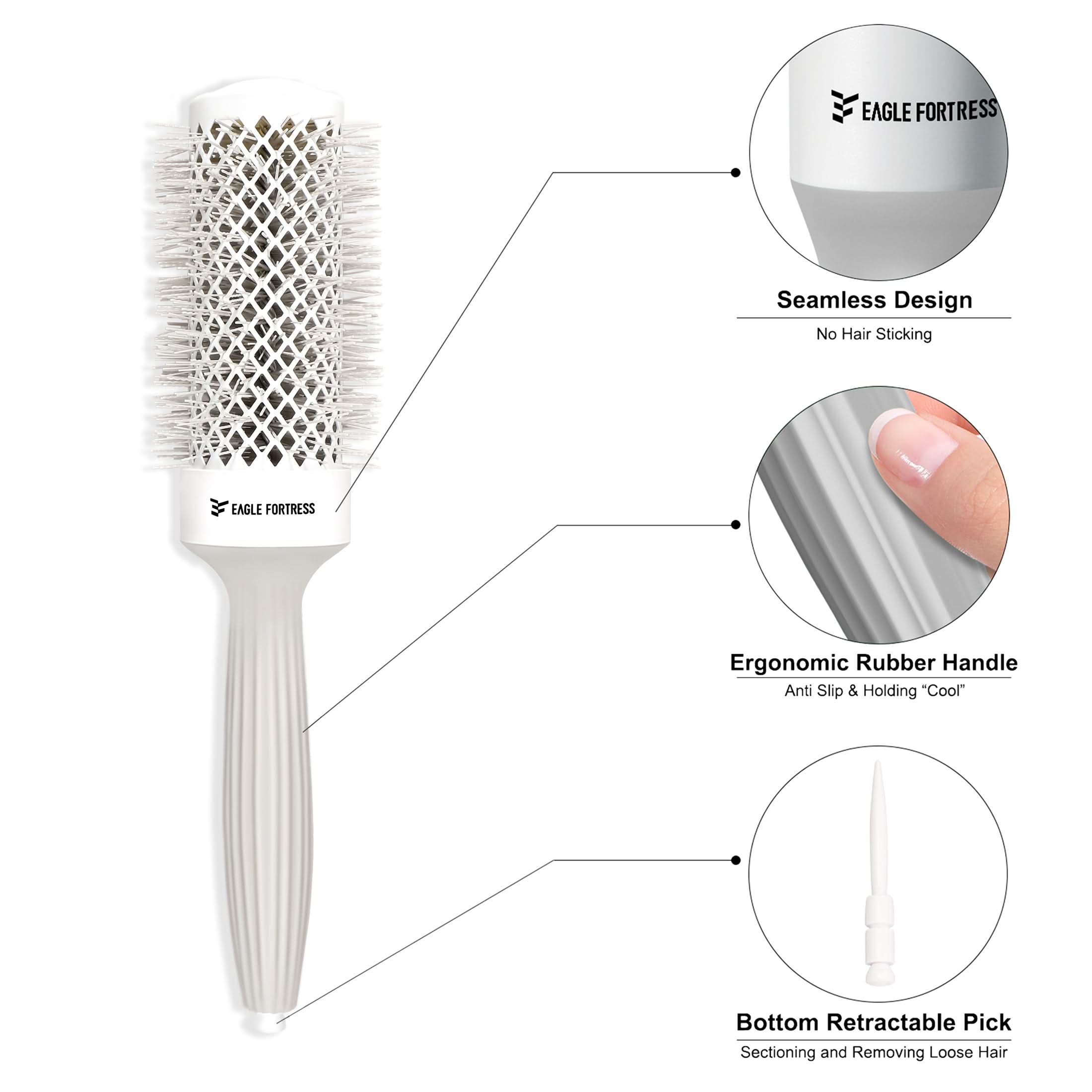 Eagle Fortress Professional Round Hair Brush for Blow Drying with Ceramic + Ionic, Grey 1.69in