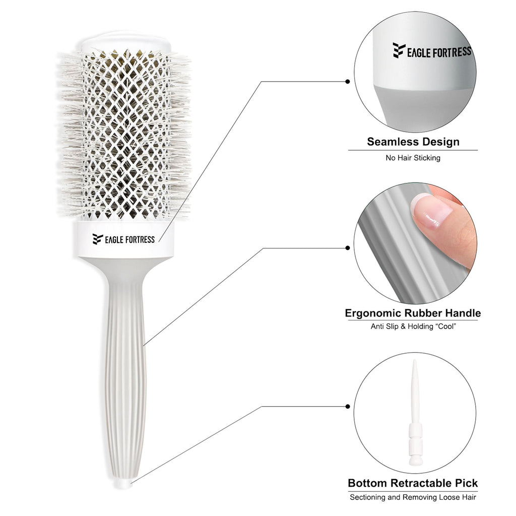 Eagle Fortress Professional Round Hair Brush for Blow Drying with Ceramic + Ionic, Grey 2.09in