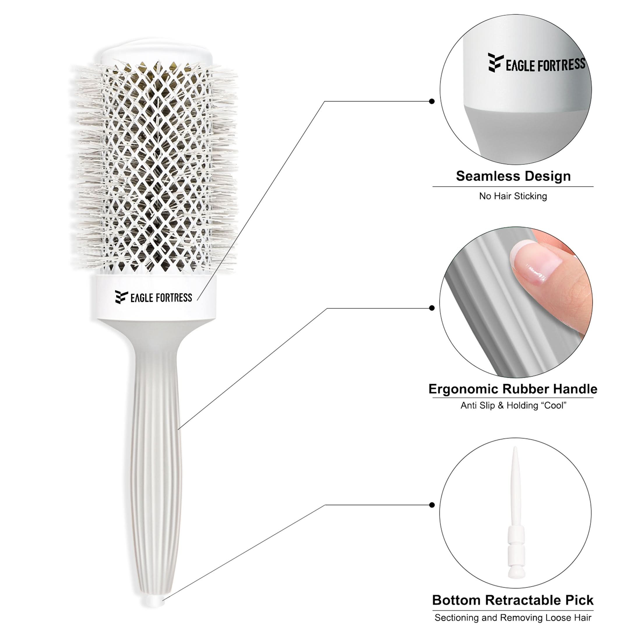 Eagle Fortress Professional Round Hair Brush for Blow Drying with Ceramic + Ionic, Grey 2.09in