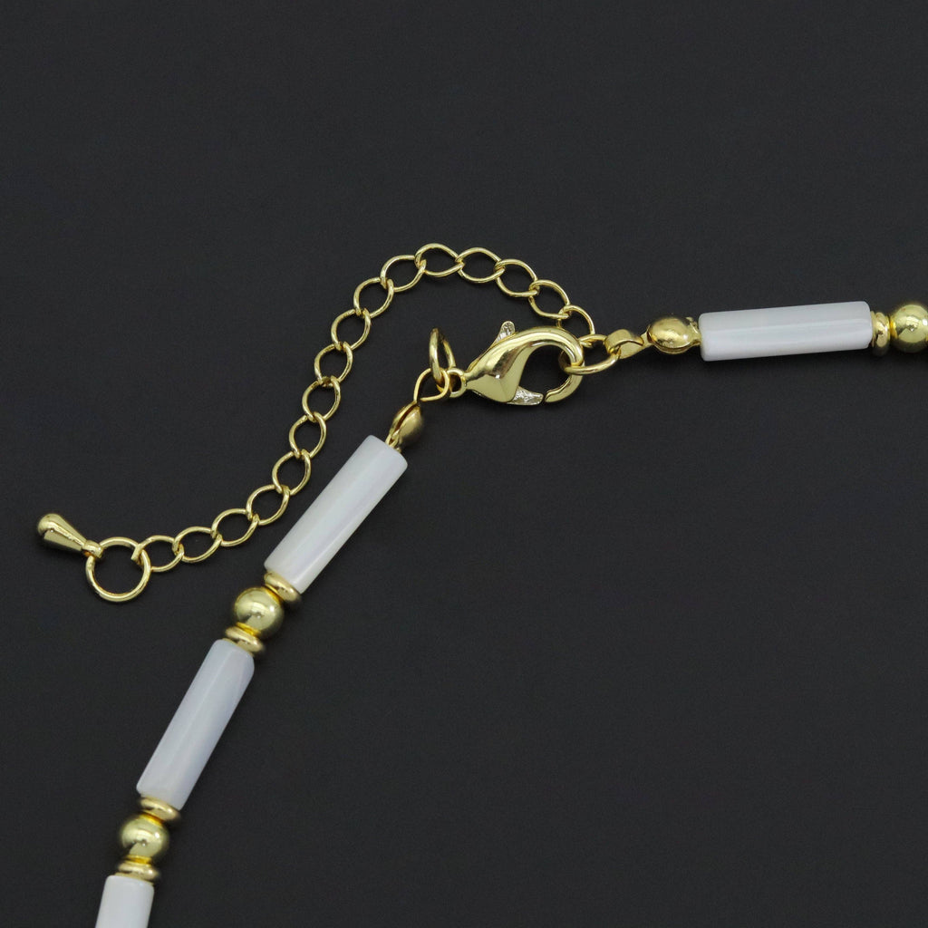 Mother of Pearl tube with gold spacer necklace, sku#EF545