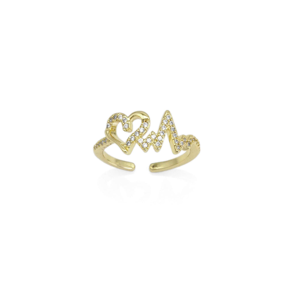 Gold CZ Heart electro wave line Adjustable Ring, Sku#LD498