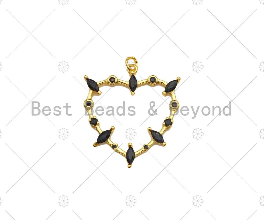 Gold Filled Heart Frame Shape Pendant, Black Micro Pace CZ 18K Gold Filled Charm, Necklace Bracelet Charm Pendant,28x30mm,Sku#Z1356