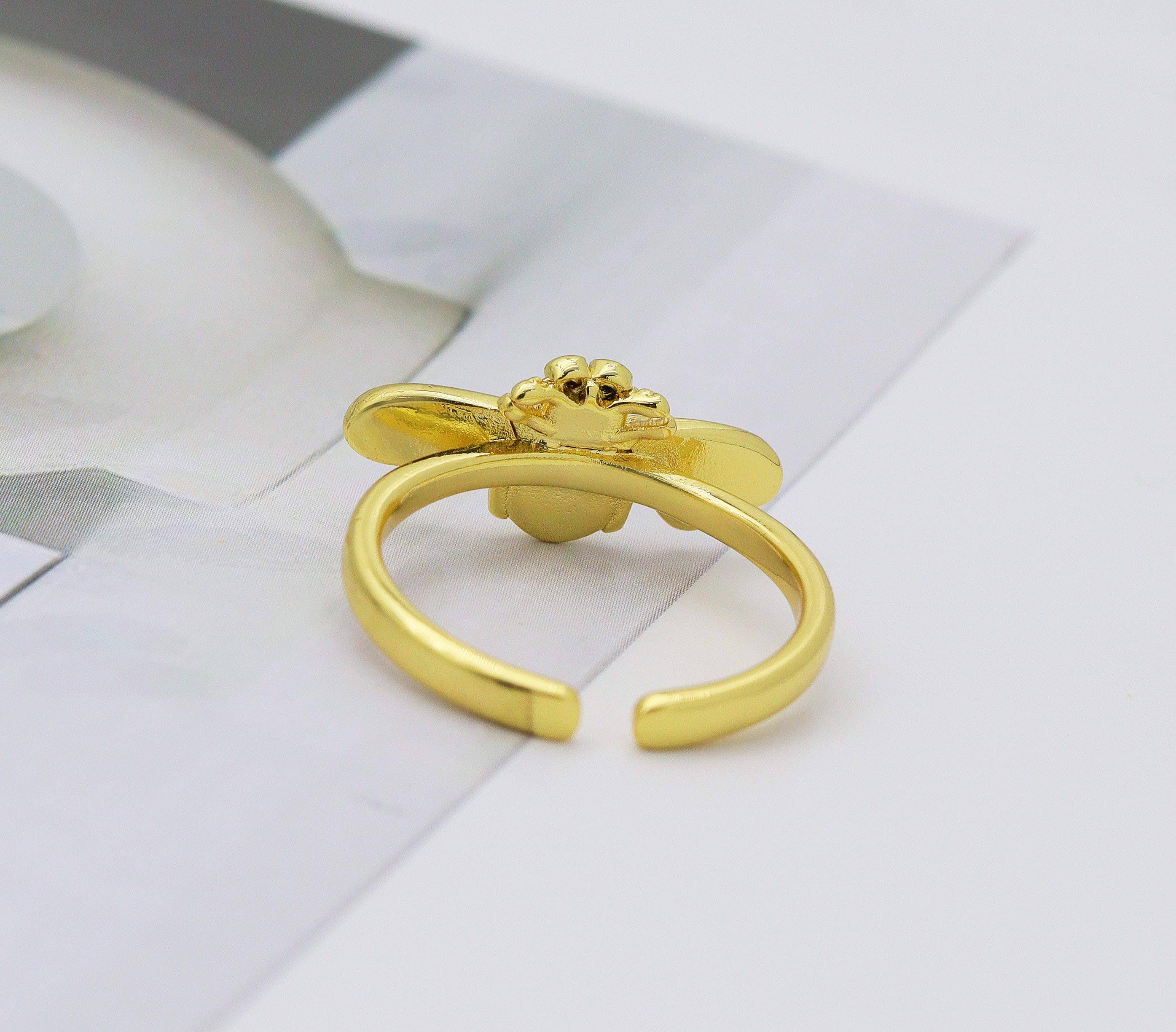 CZ Enamel Bee Adjustable Ring, Sku#LD293