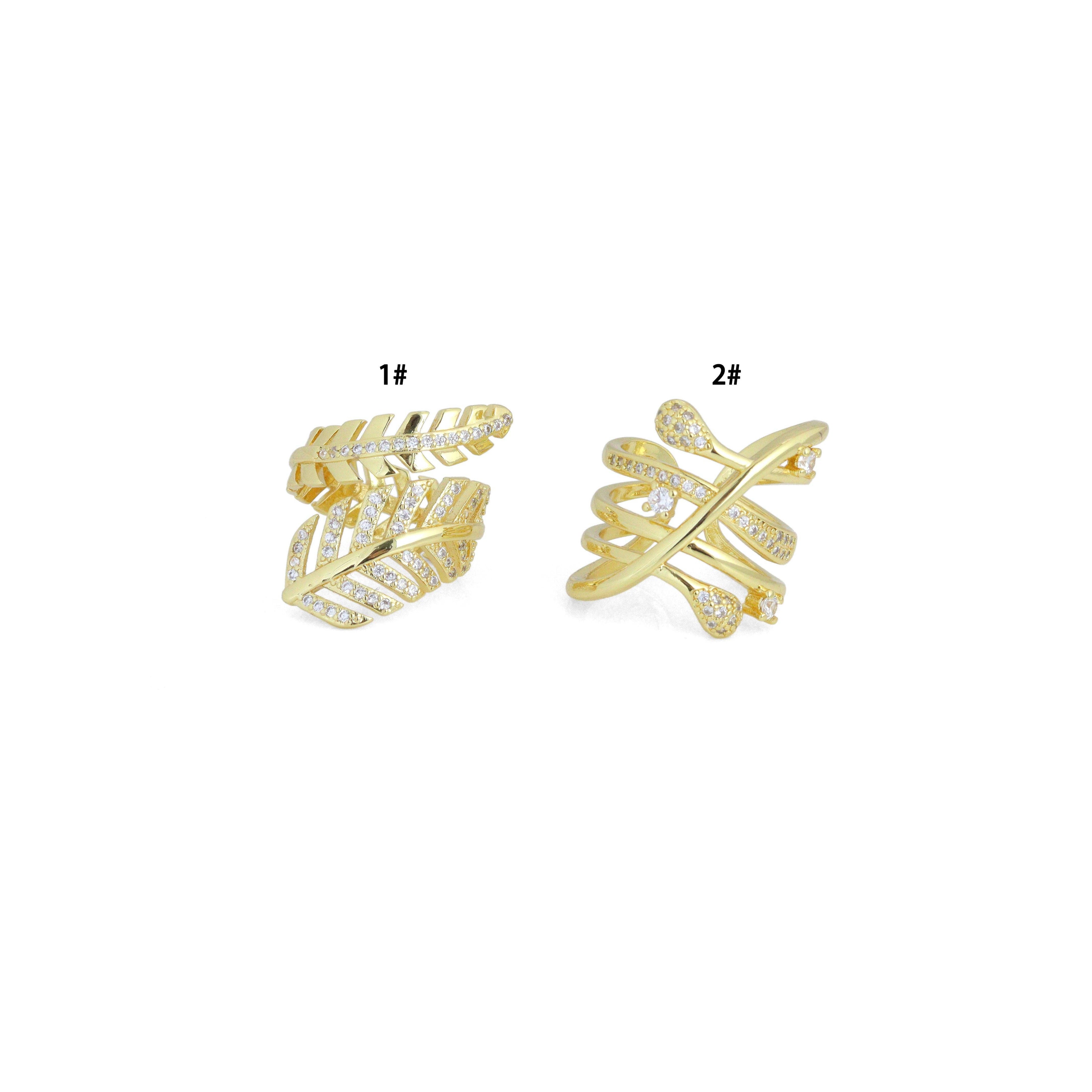 Clear CZ Leaf Multiline Wrap Statement Adjustable Ring, Sku#LD734