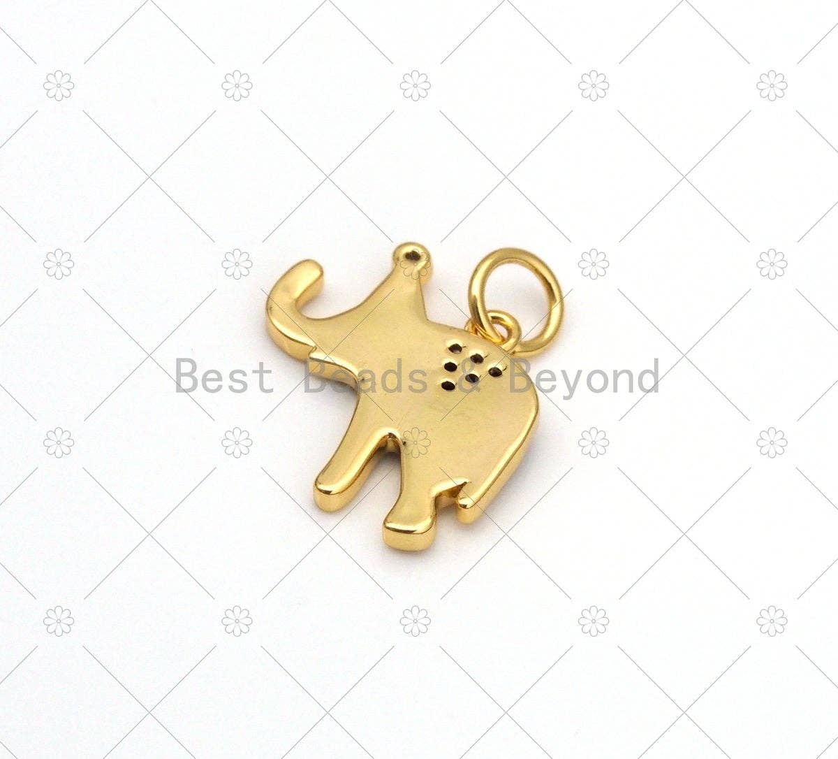 CZ Micropave Grey Enamel Cute Elephant Shape Pendant,18K Gold Filled Elephant Charm,  Necklace Bracelet Charm Pendant,14x14mm,Sku#Y538