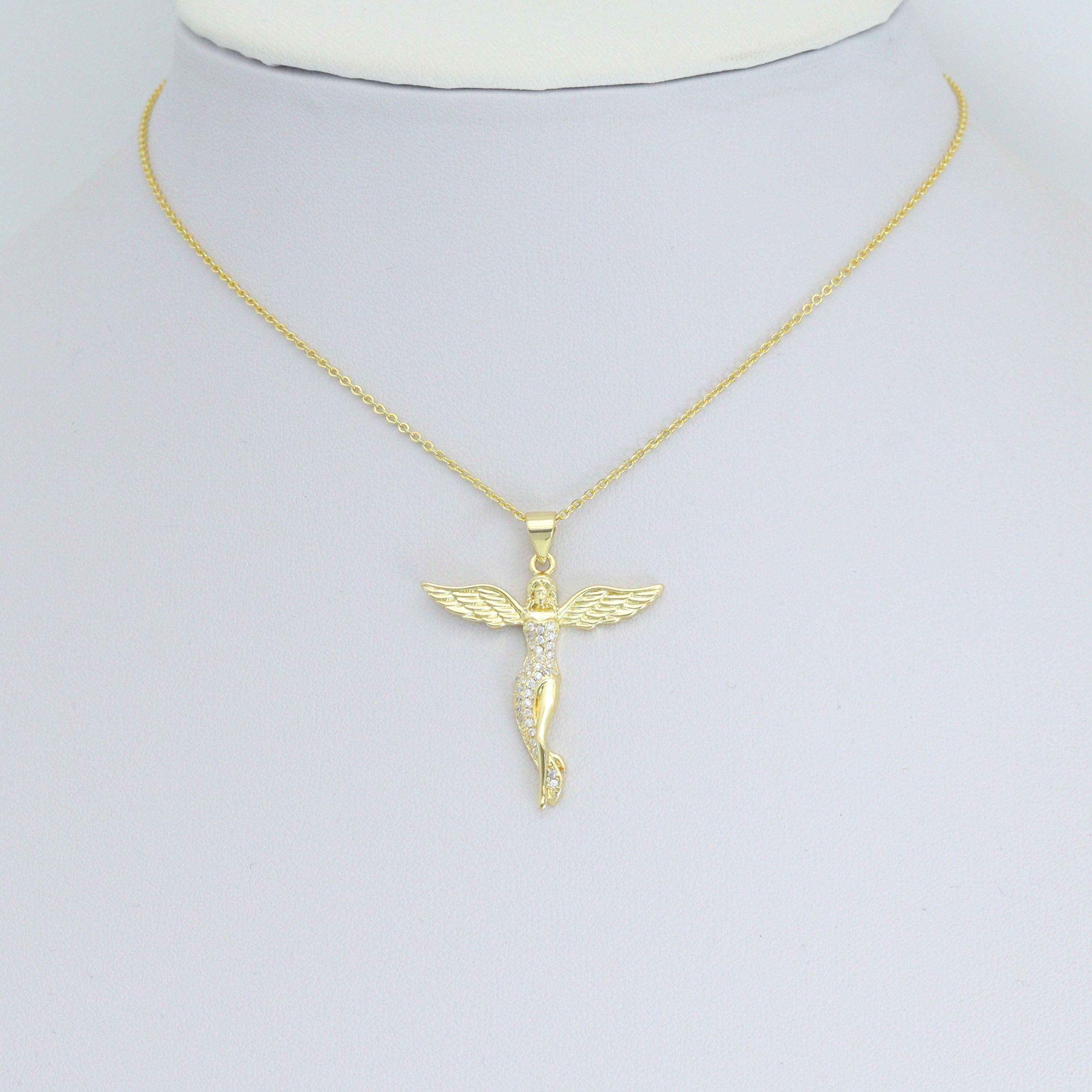 Gold CZ Angel Charm Pendant, Sku#LK1096