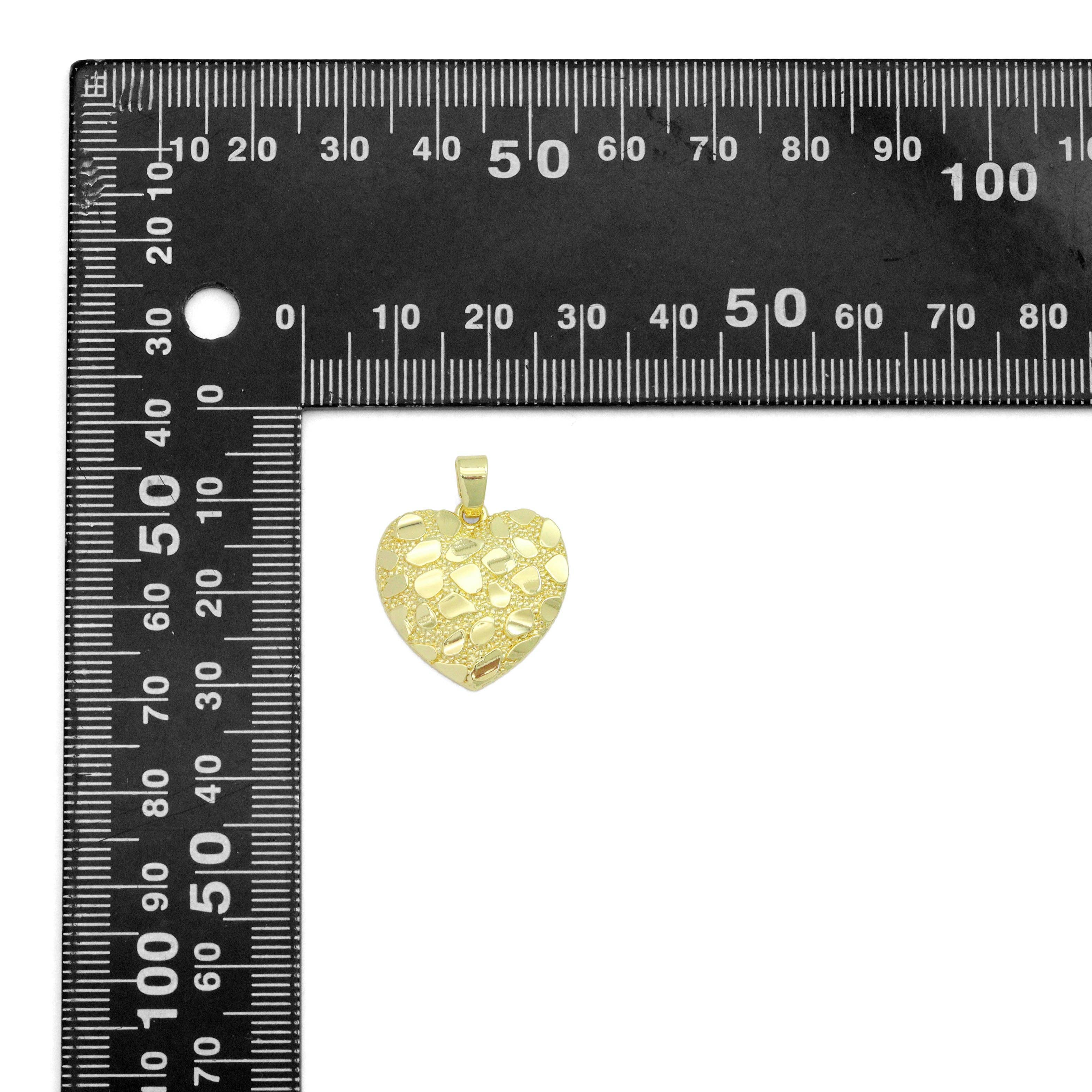 Gold Nugget Textured Heart Charm Pendant,Sku#LX855
