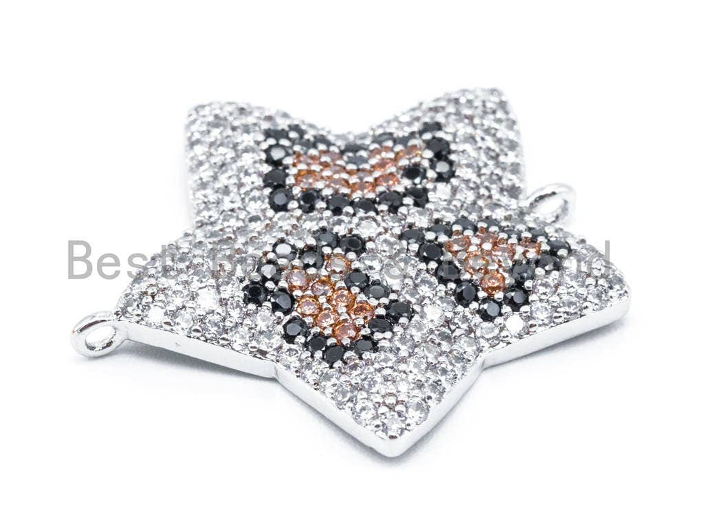 CZ Micro Pave Five Point Star with Brown Dot Connector, 22mm, Sku#E148