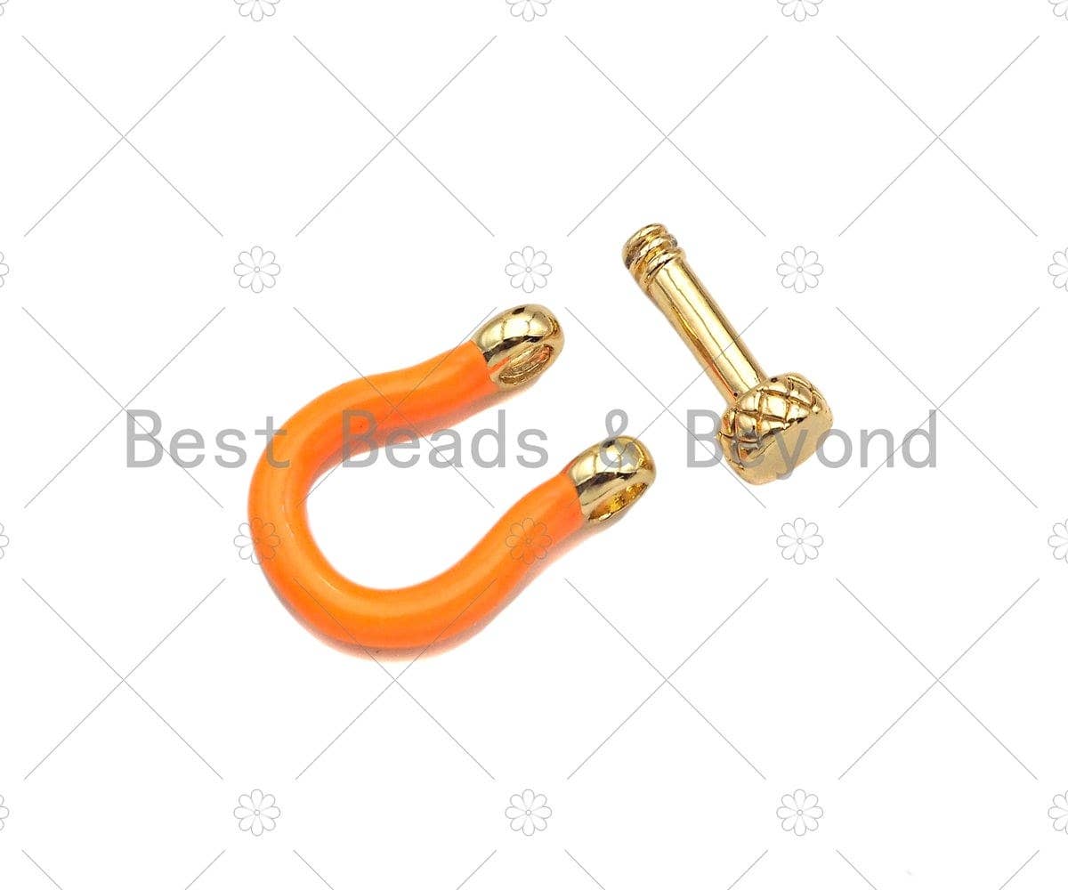 Enamel U Shape clasp, Enamel Buckle Clasp, White/Black/Royal Blue/Red/Pink Screw Clasp, Buckle Clasp, 14x18mm, Sku#K176