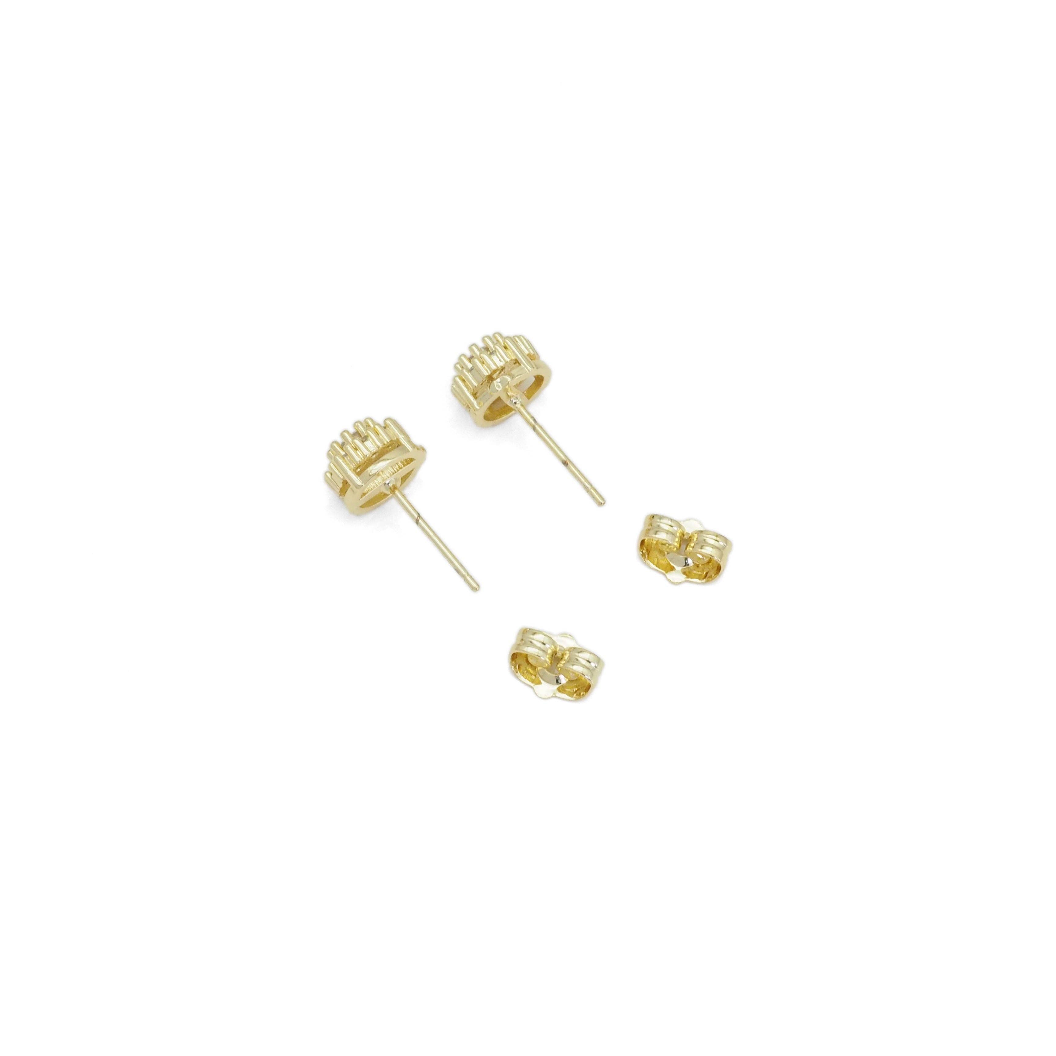 Gold Clear CZ Round Flower Stud Earrings, Sku#LX330