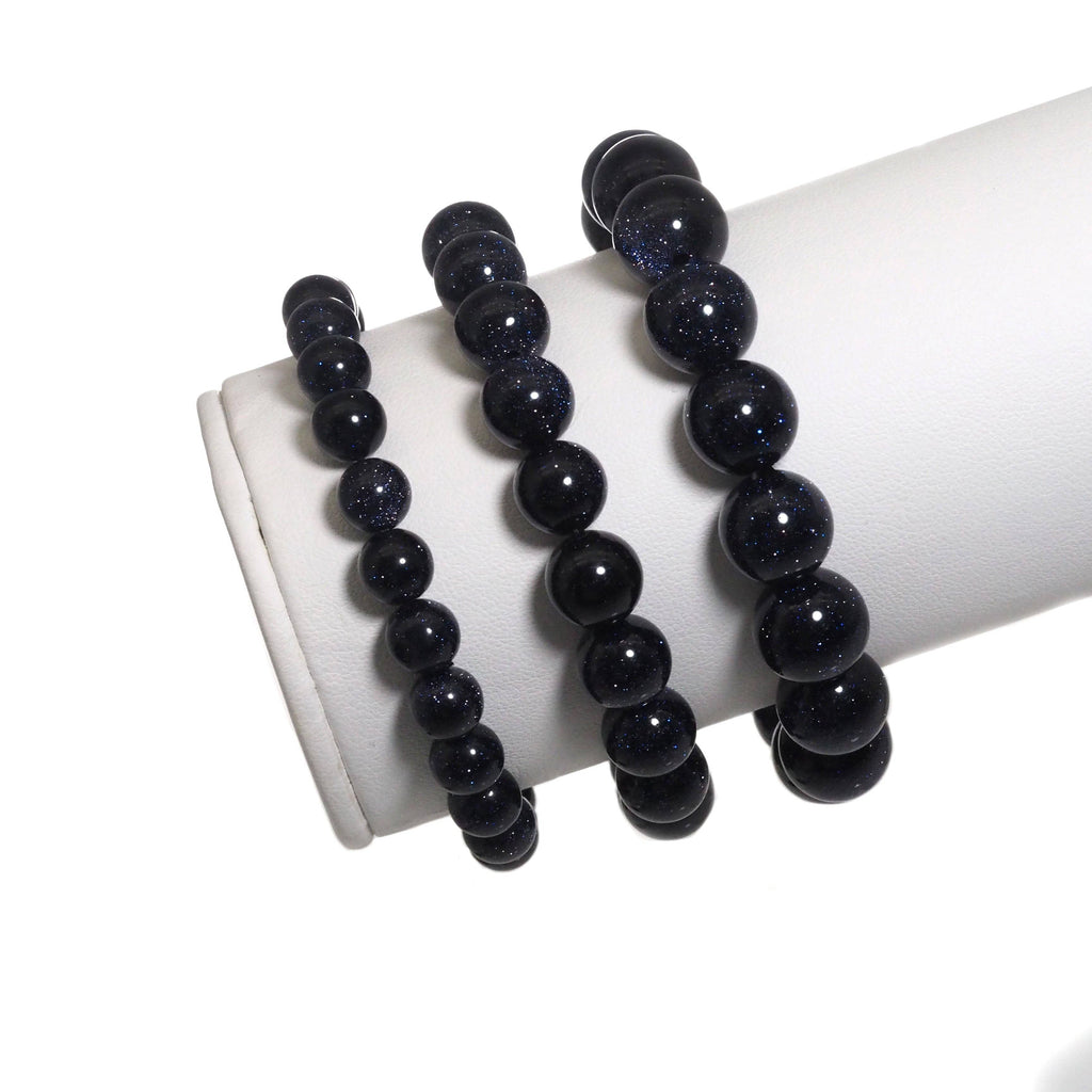 Blue Goldstone Round Smooth Stretchy Bracelet, Sku#EF299
