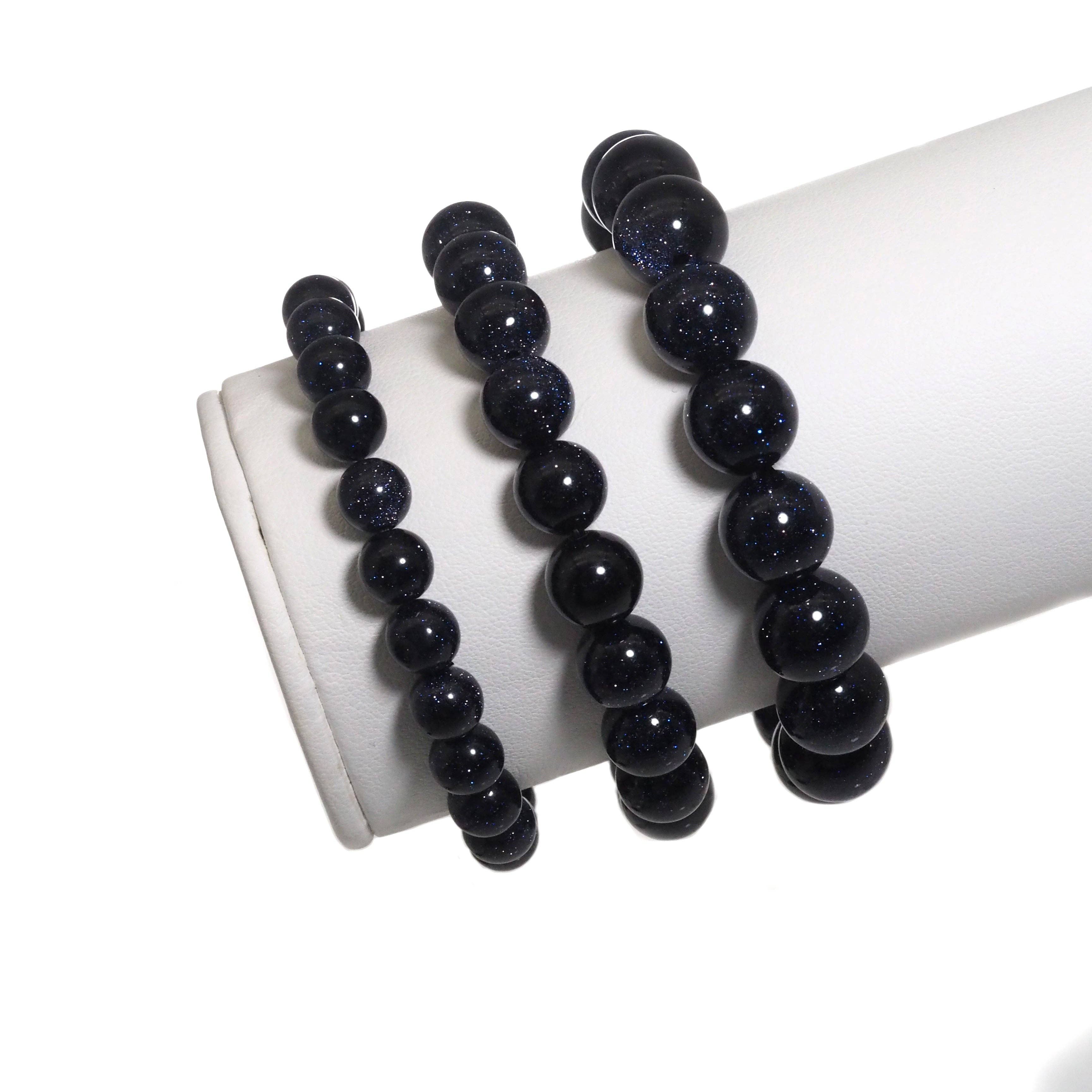 Blue Goldstone Round Smooth Stretchy Bracelet, Sku#EF299