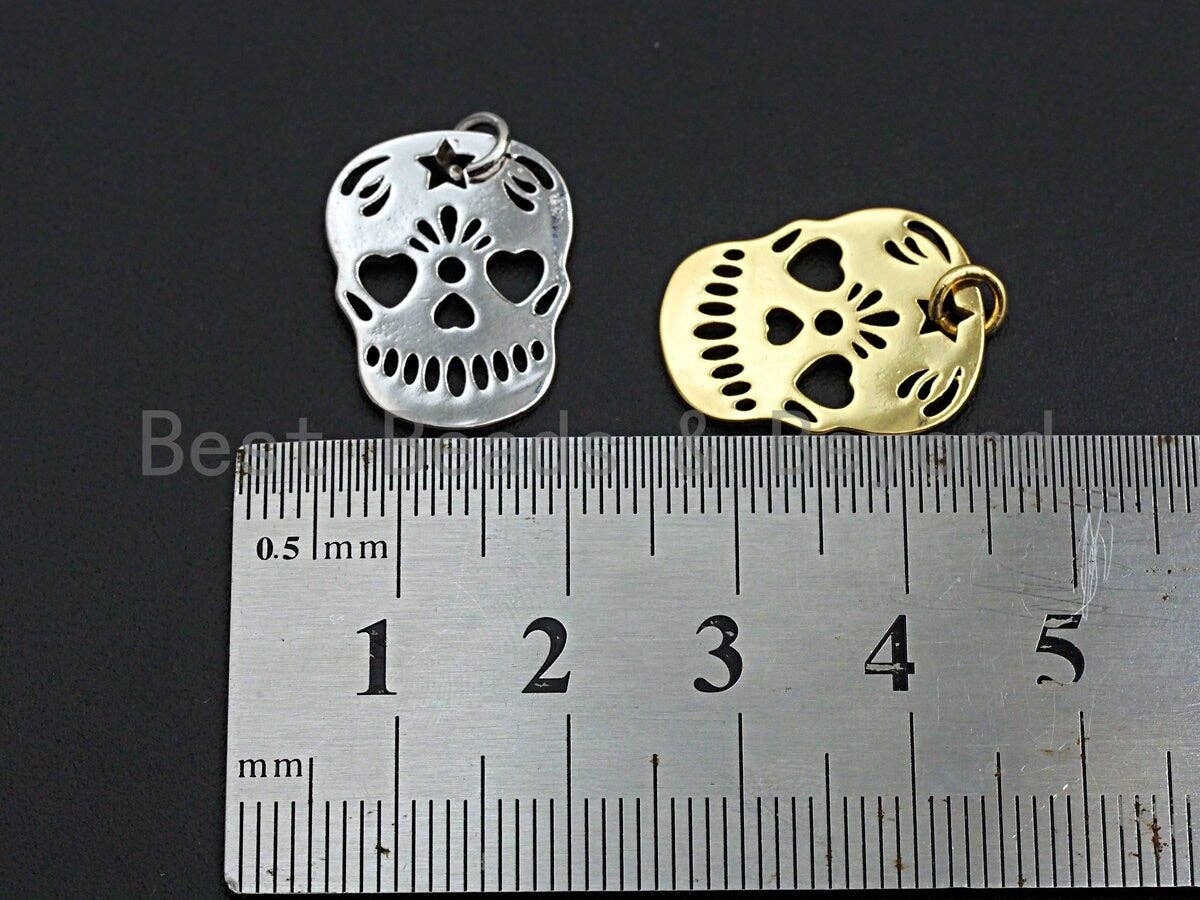 Hollow Out Skull Shape Pendant/Charm, Skull Cubic Zirconia Pendant, Silver/Gold Tone,15x20mm,Sku#Z510