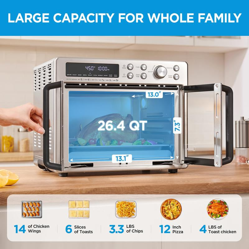 Midea Flexify 10-in-1 French Door Air Fryer Toaster Oven Combo - 26.4 QT, 25% Faster Cooking, 90% Less Oil, Elegant Design - Perfect Gift for the Season!