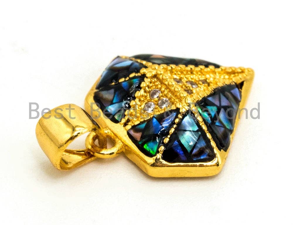 CZ Abalone Micro Pave diamond shaped Pendant, Cubic Zirconia Abalone Charm/Pendant, Jewelry Findings,14x16mm, sku#Z40
