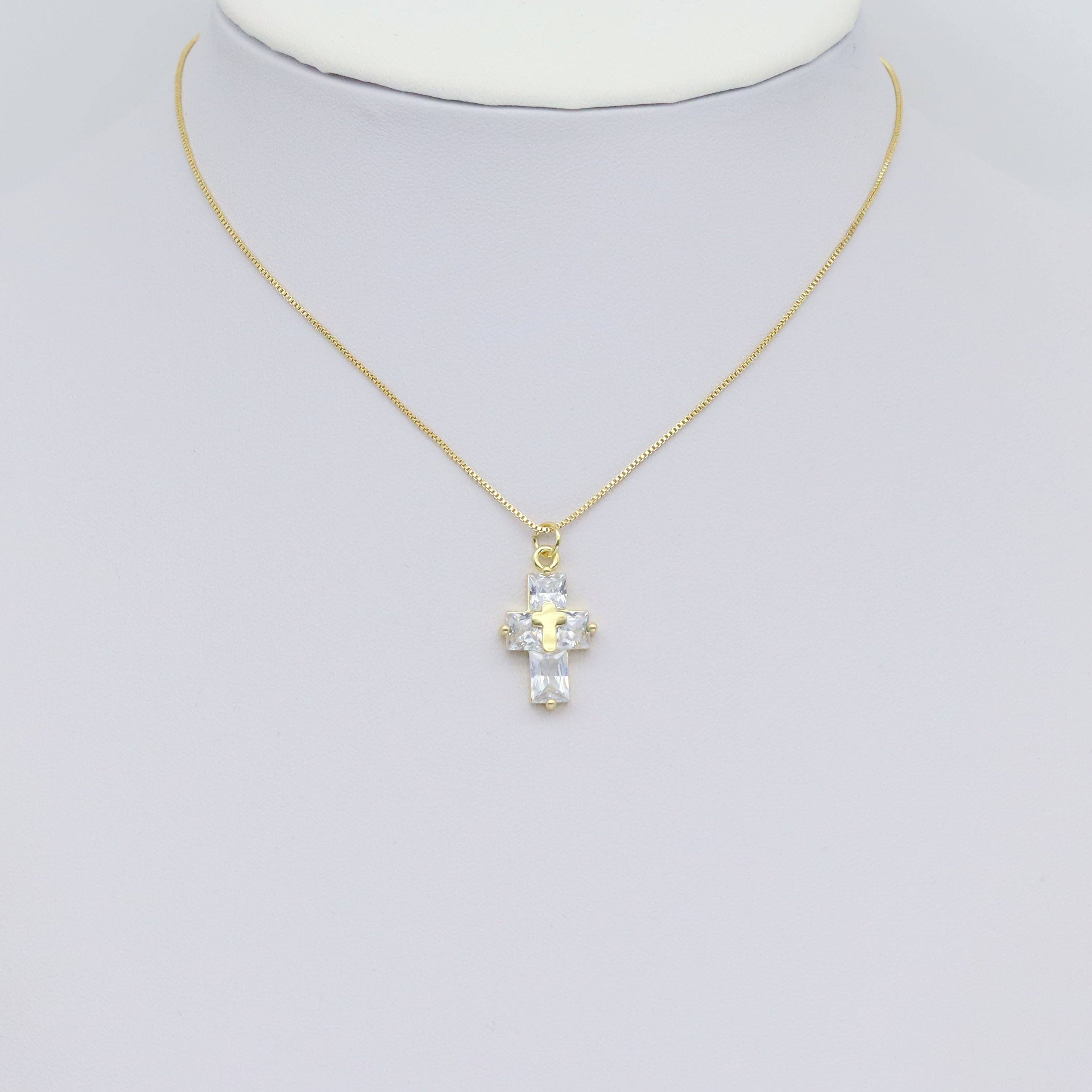 Gold Big Clear CZ Cross Charm, Sku#LD528
