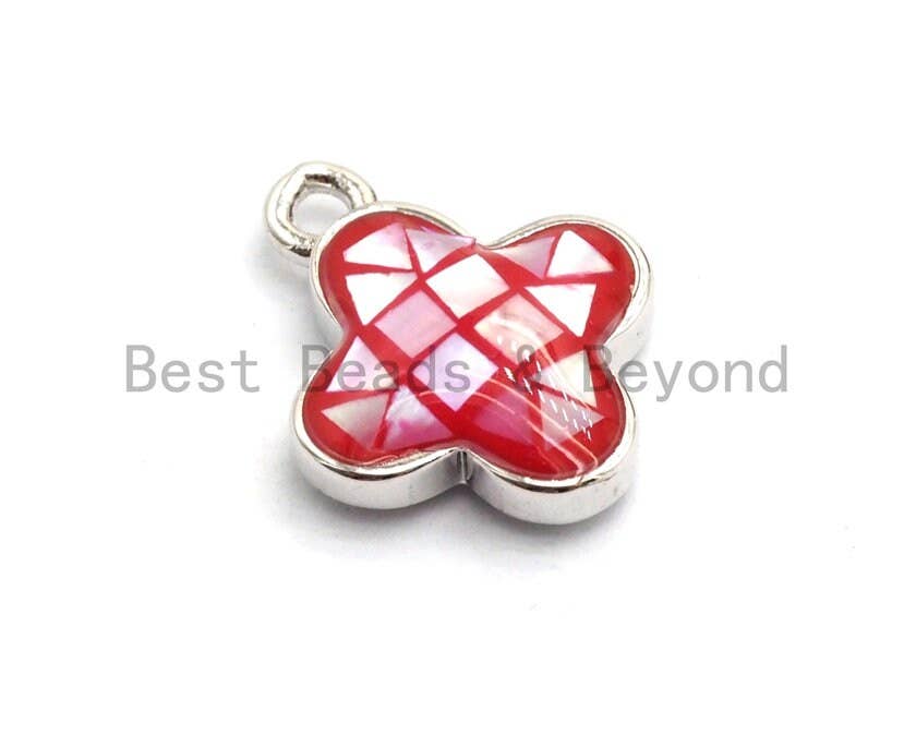 100% Natural Hot Pink Shell Clover Flower Pendant/Charm, Fuchsia pink Shell Pendant, Shell Charm Gold/ Silver, 10x13mm,SKU#Z335