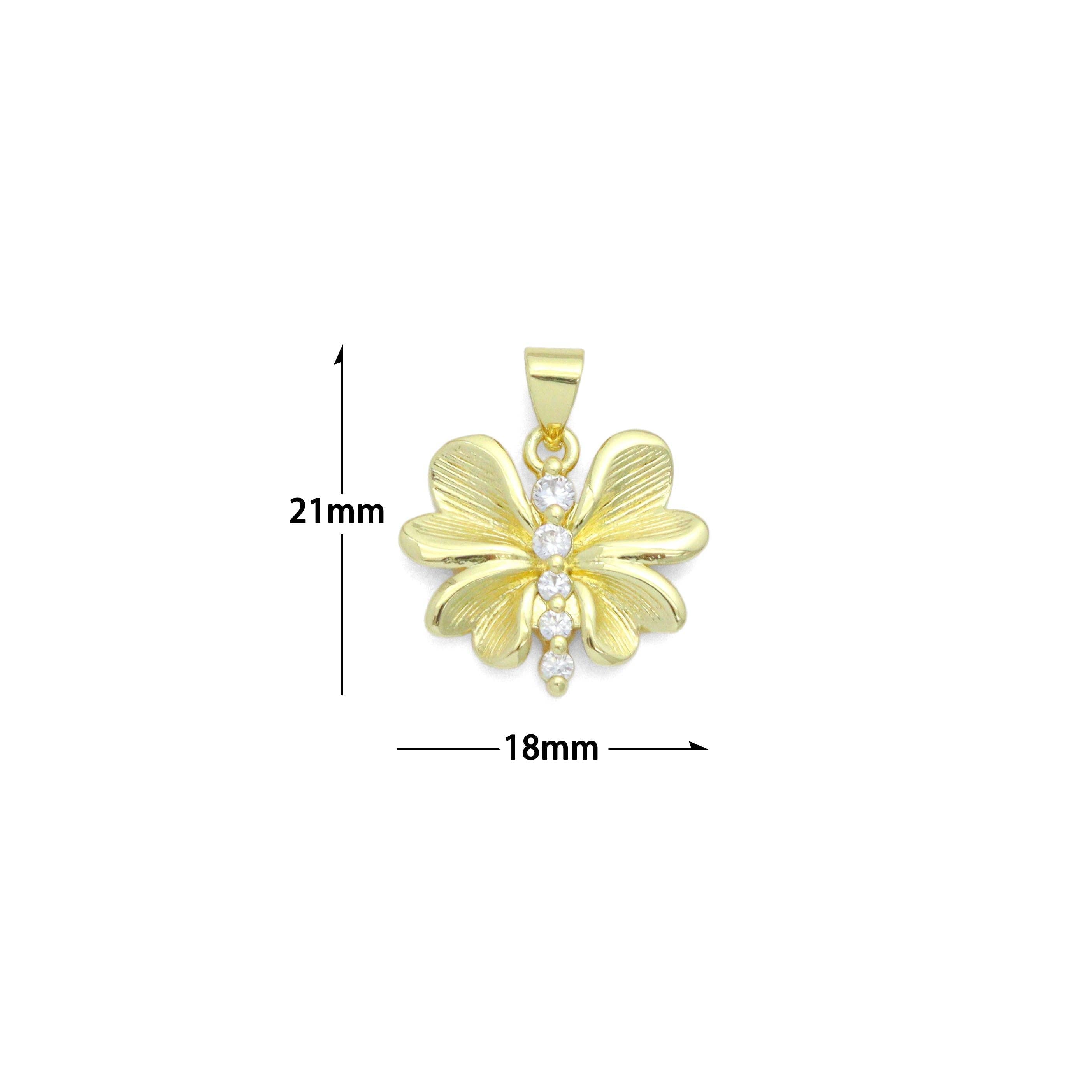 CZ Gold Petal Flower Dragonfly Charm Pendant, Sku#LK1190