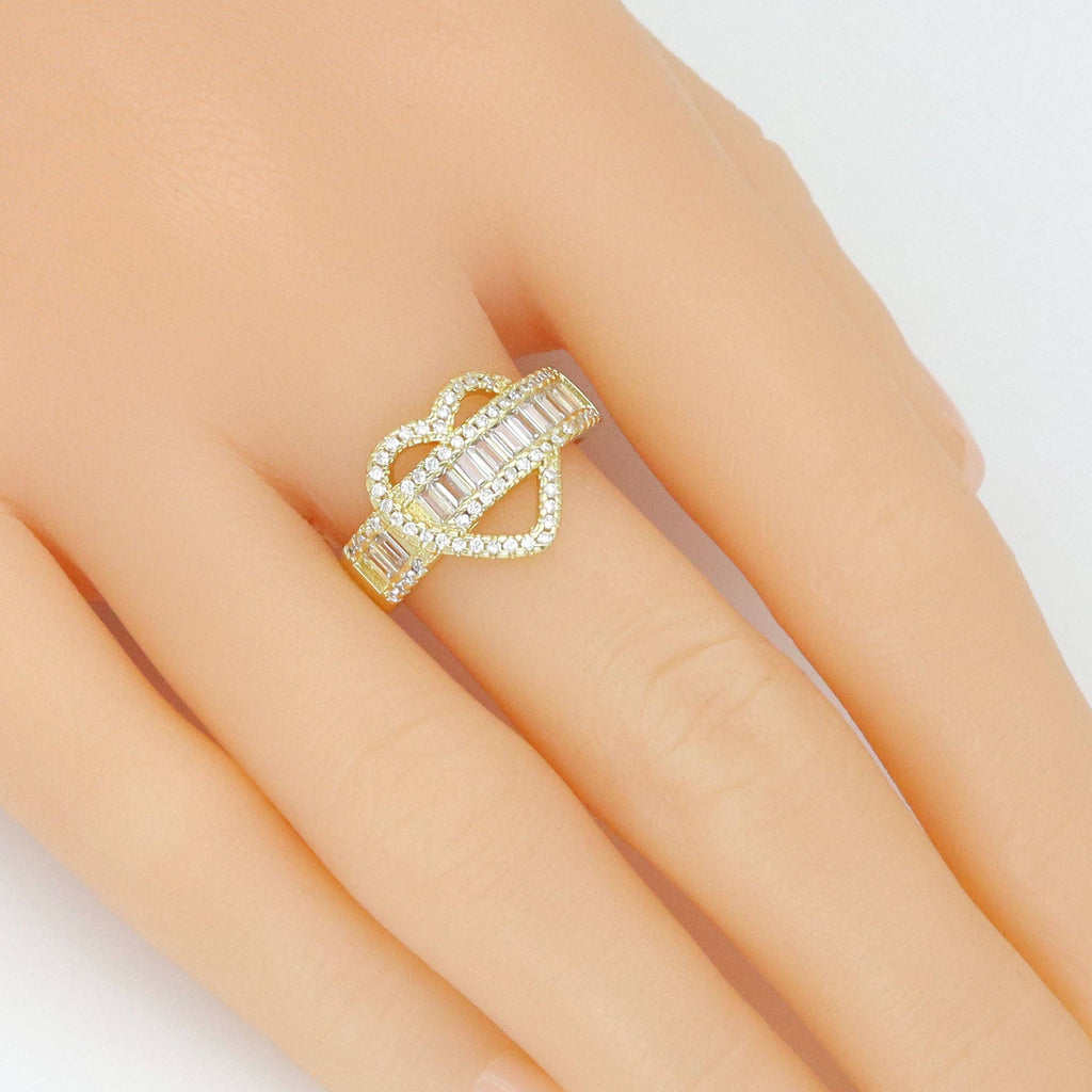 Clear Baguette CZ Gold Heart Statement Adjustable Ring, Sku#LK1070