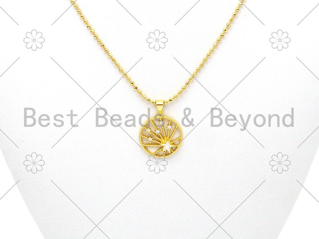 CZ Micro Pave North Star Coin Pendant Charm, sku#LK383