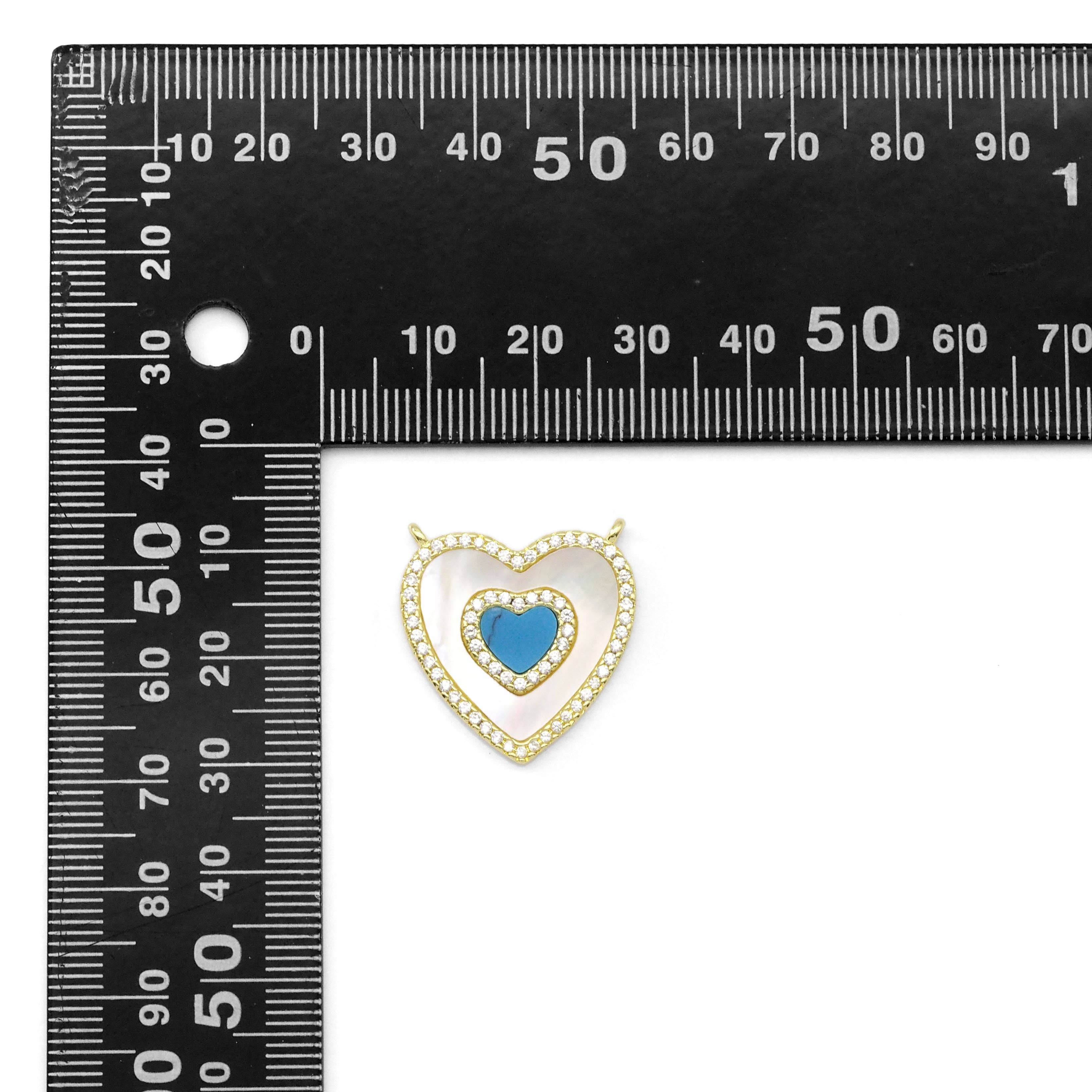 CZ Gold Mother of Pearl Turquoise Malachite Heart  Charm, Sku#LX329