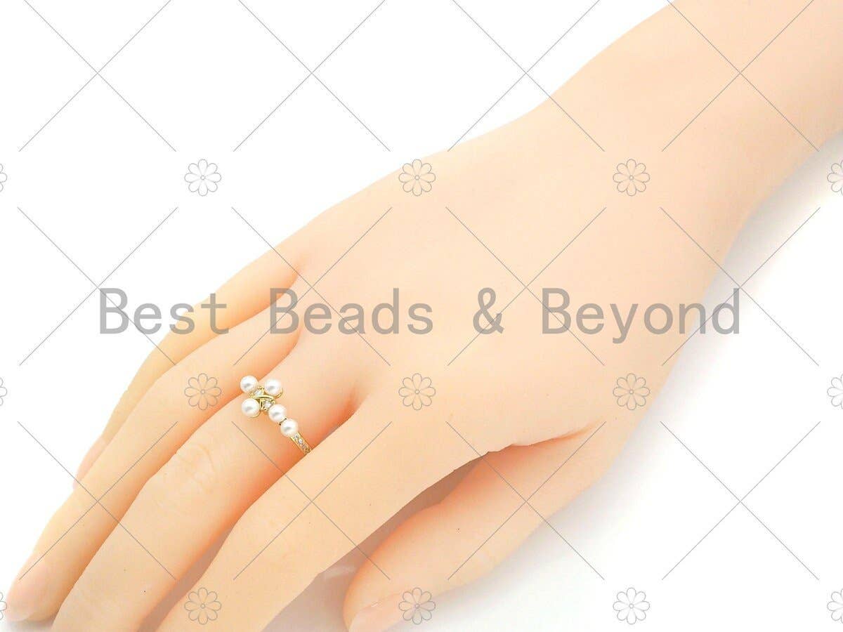 White Pearl Cross Open Ring, Sku#LD82