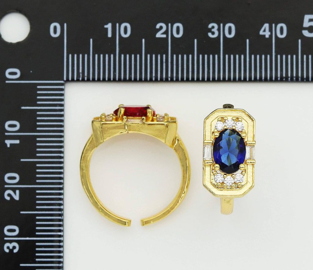 Large Oval CZ On Rectangle Adjustable Ring, Sku#LX48