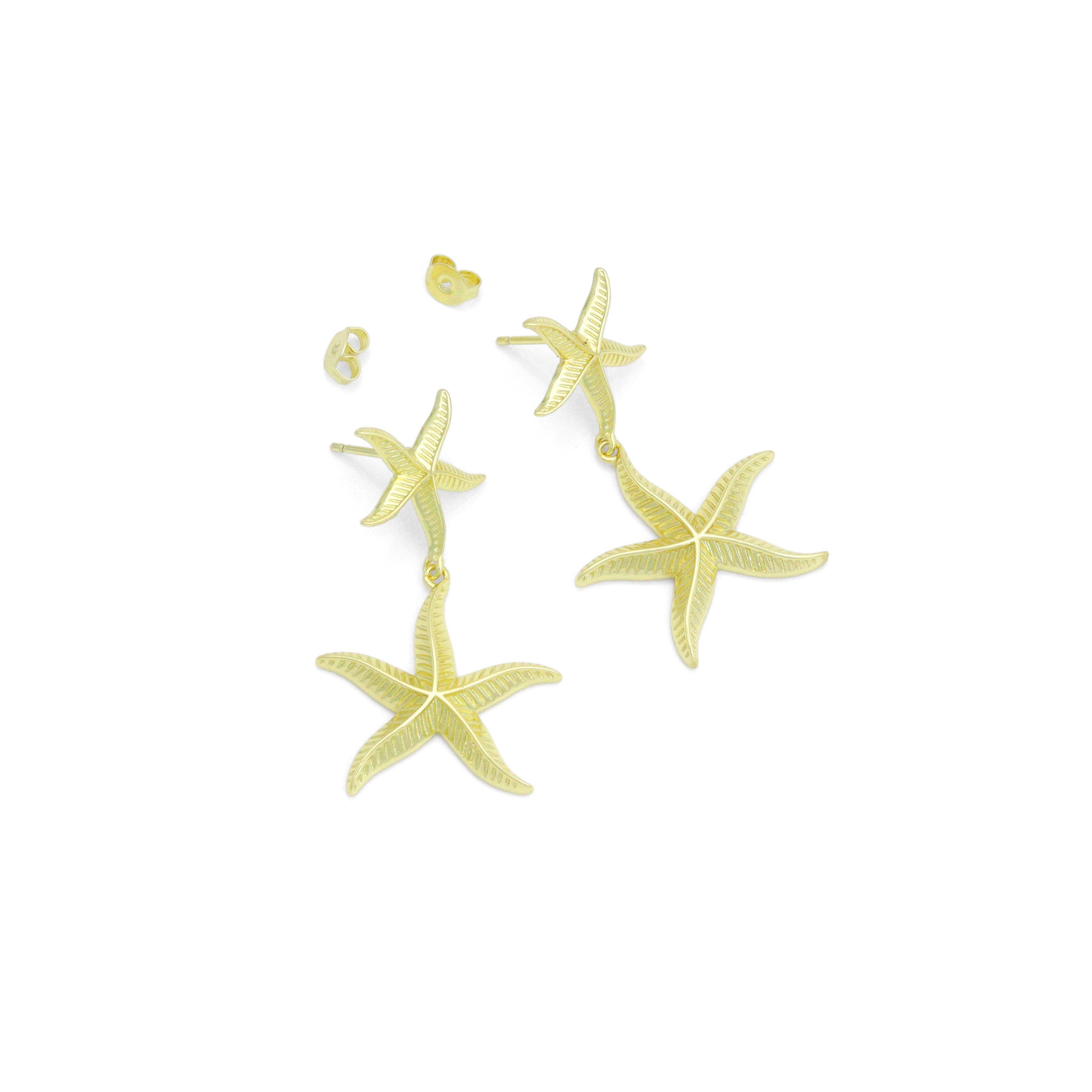 Gold Silver StarFish Earrings, Sku#A472