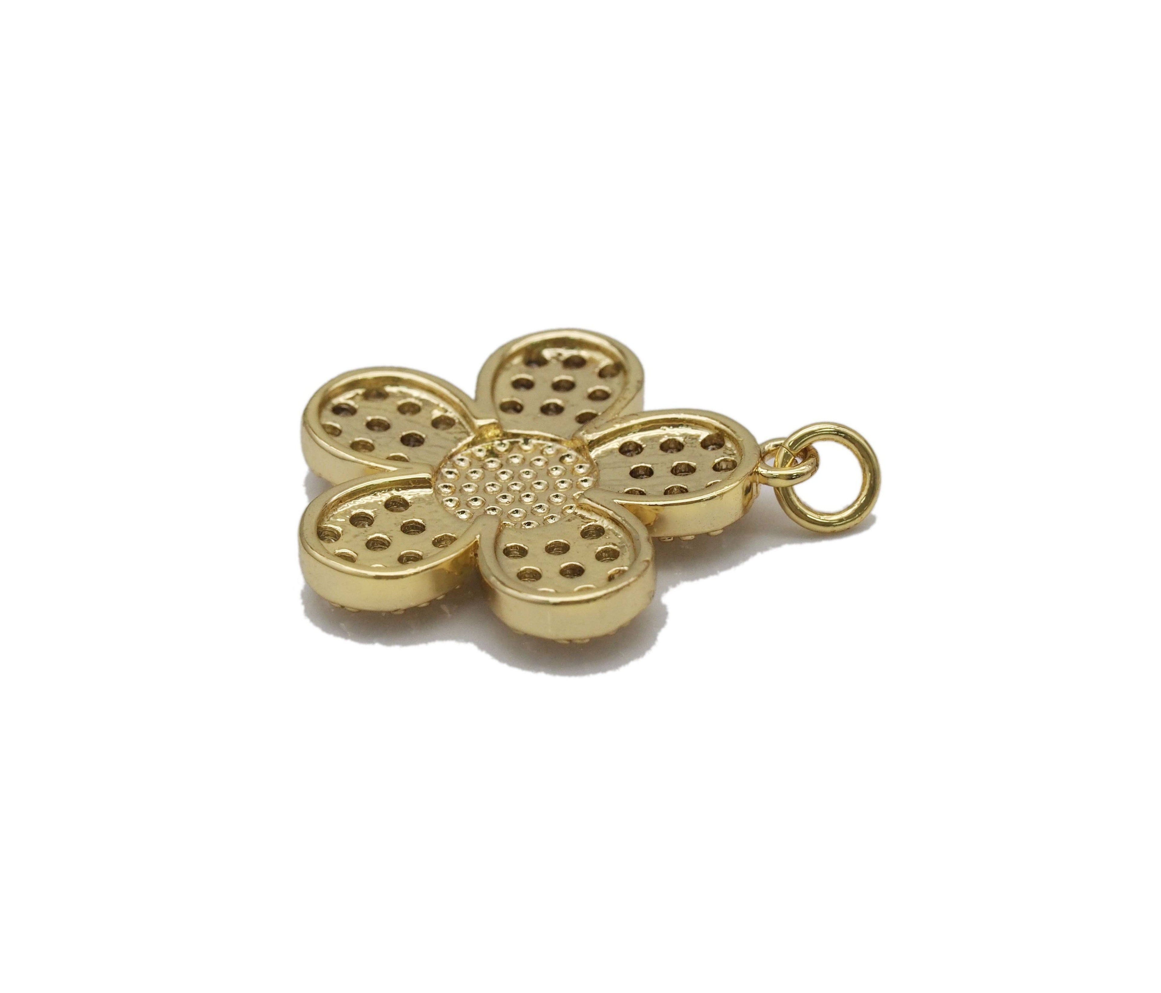 CZ Enamel Smiley Face Flower Charm, Sku#LD340