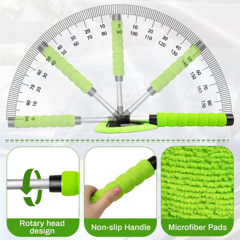 LEIBOO Windshield Cleaning Tool, Microfiber Car Window Cleaner with 3 Reusable and Washable Microfiber Pads and Extendable Handle - Christmas Gift!