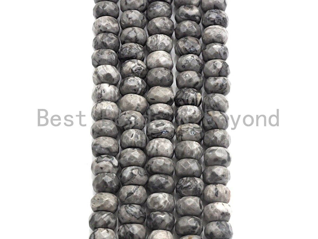 2mm Large Hole Natural Map Jasper Beads, Rondelle Faceted 5x8mm, 8" Long Strands, sku#U703
