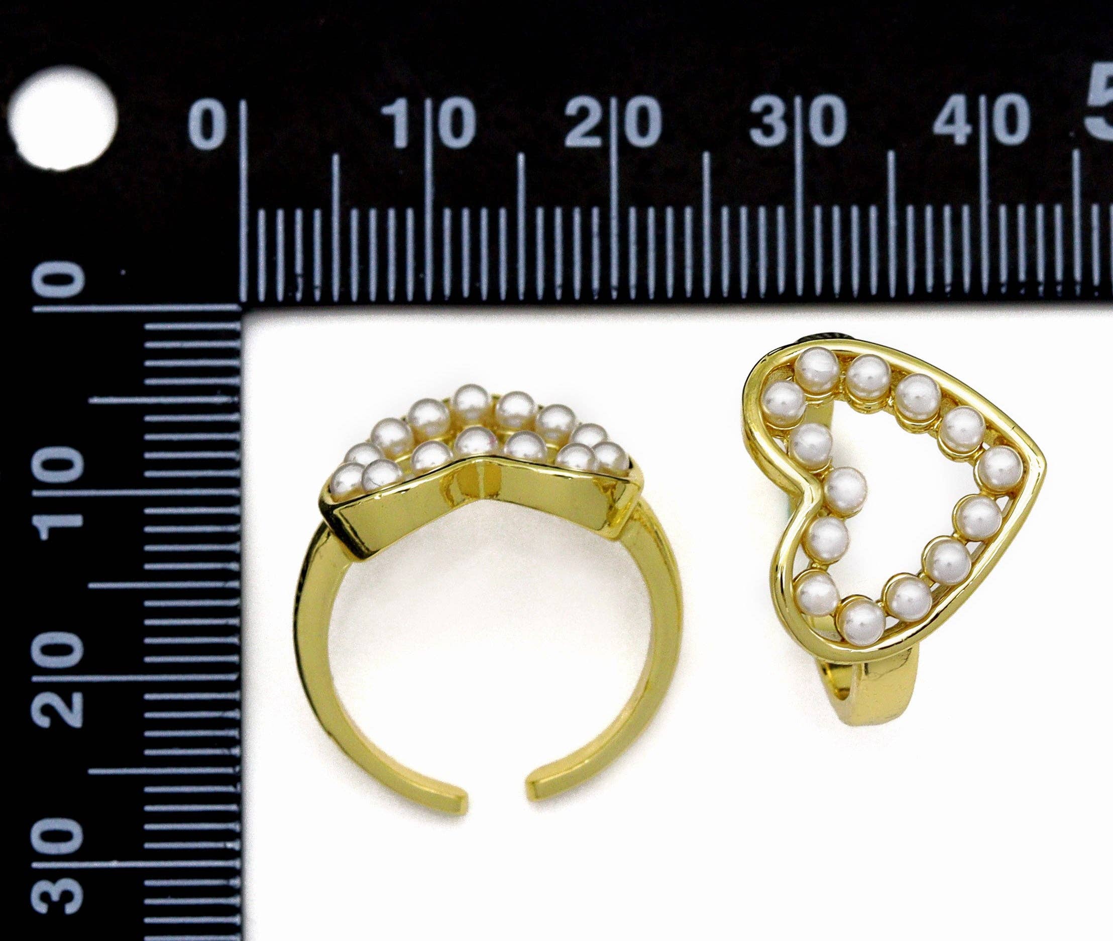CZ Gold Pearl Heart Adjustable Ring, Sku#JL138