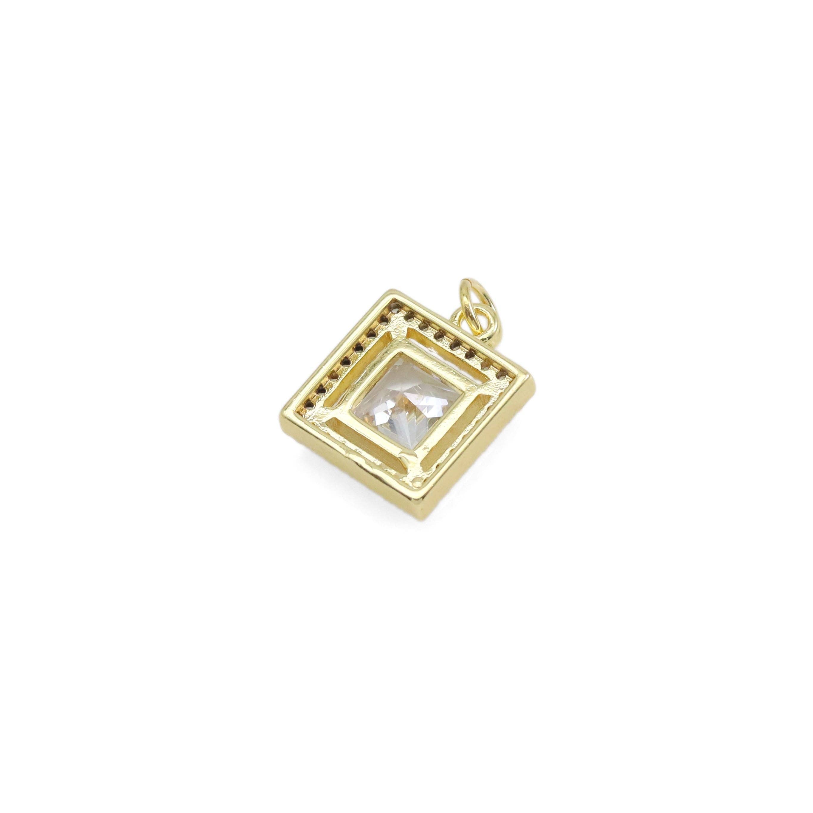 Gold Silver Big Square CZ  Charm, Sku#ZX199