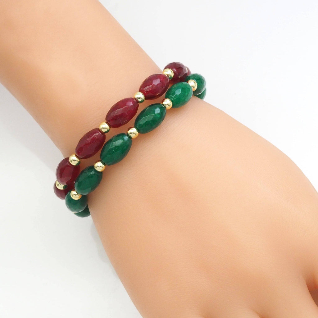 Faceted Rice Jade Stretchy Braceket, 8x12mm, Sku#EF525