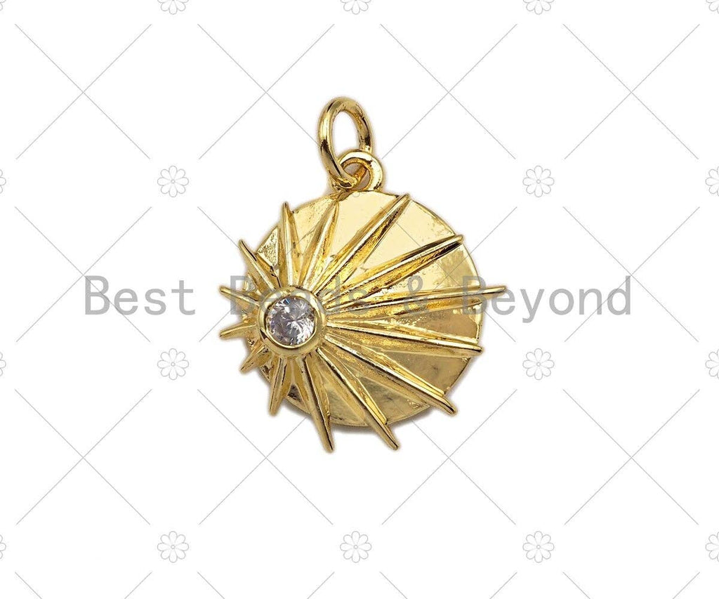 Clear CZ Micro Pave Shining Star Coin Pendant,Cubic Zirconia Star Charm,Gold/Silver Tone,15x17mm,sku#L348
