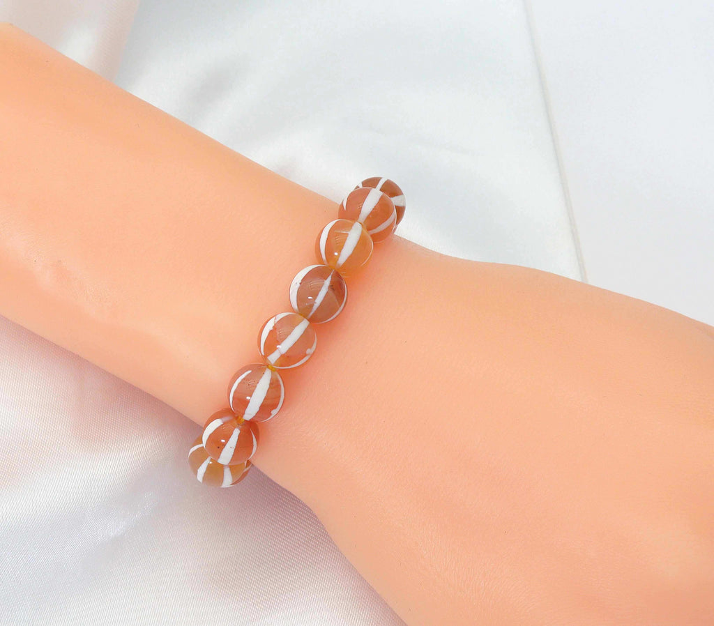 Natural Pumpkin Tibetan Agate Round Smooth Stretchy Bracelet, Sku#EF143C