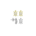 Gold Silver CZ Cute Turtle Stud Earrings, Sku#A296