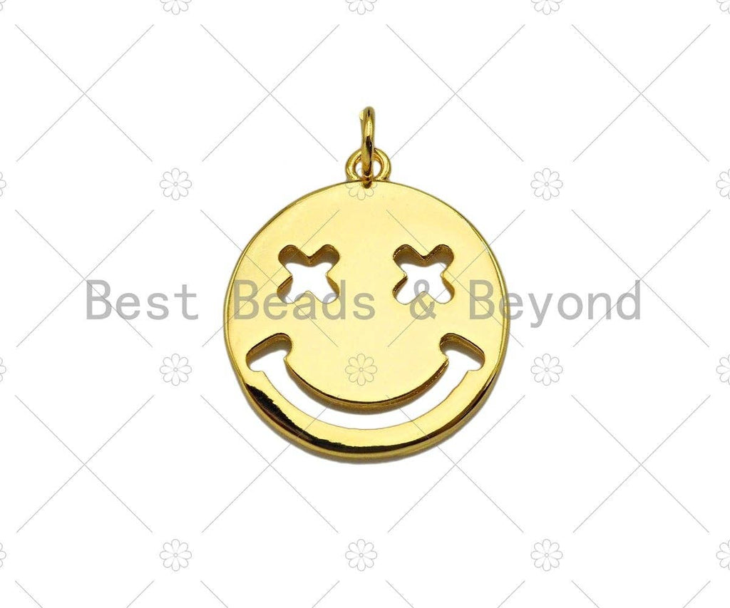 18K Hollow Out Smiley Face Pendant/Charm,Gold Silver Medallion Charm, Necklace Bracelet Charm Pendant,19x22mm, Sku#LK248