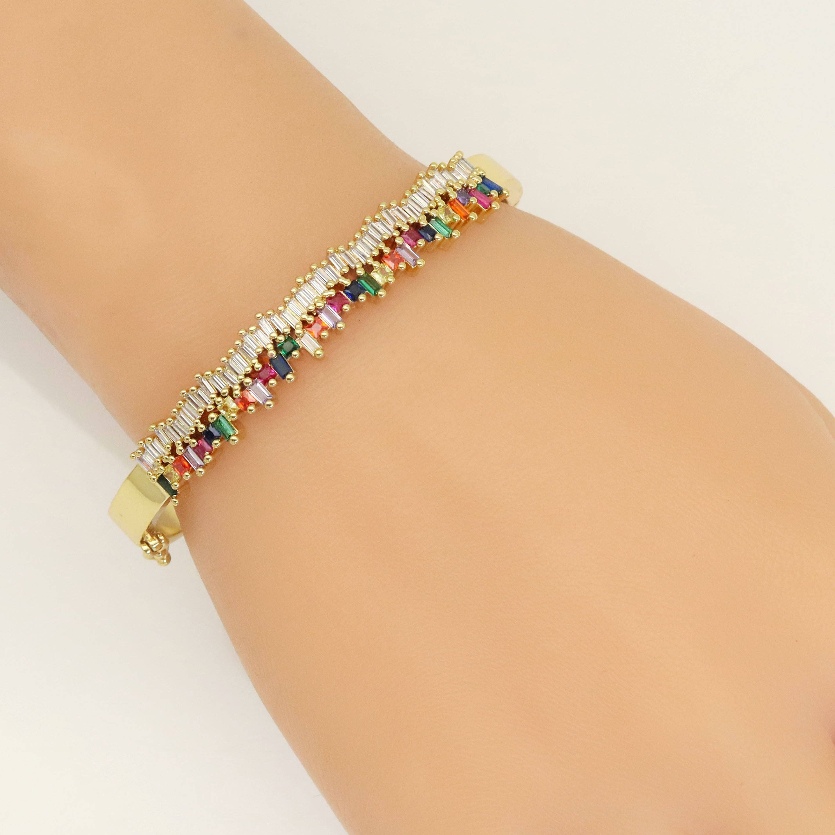 Double Line Baguette CZ Gold Adjustable Bracelet, Sku#LX502