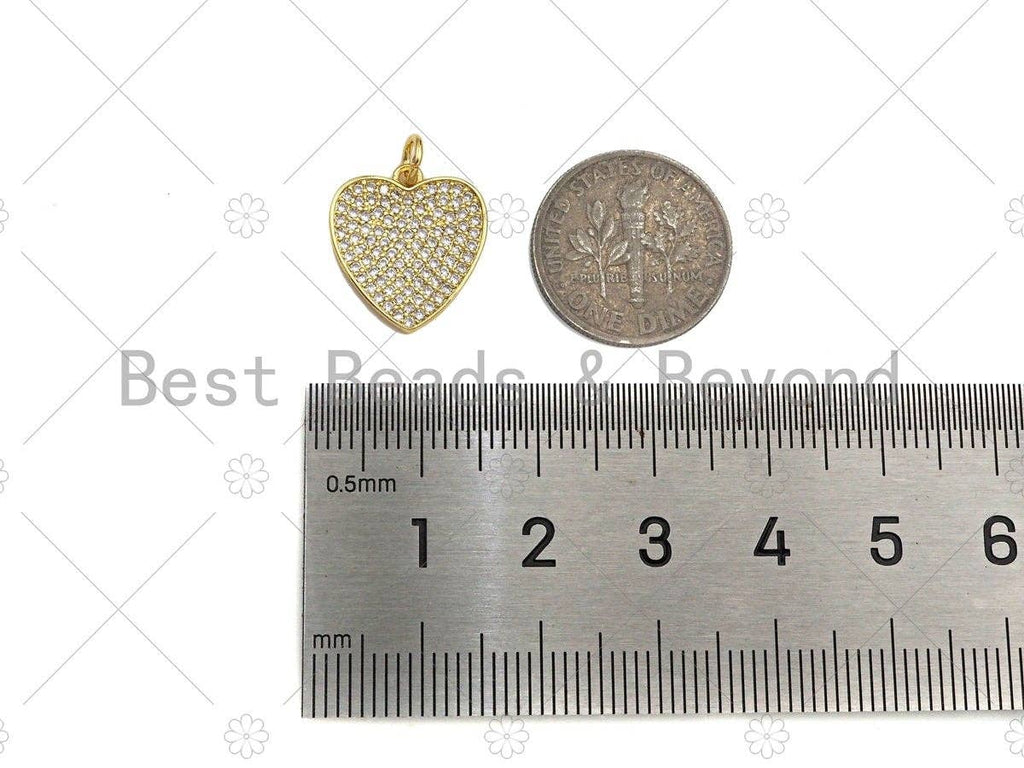 CZ Micro Pave Heart Shape Pendant/Charm,Cubic Zirconia Gold Charm, Necklace Bracelet Charm Pendant,14x15mm, Sku#Z1271