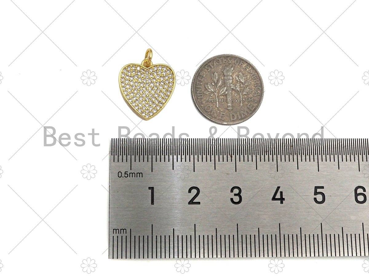 CZ Micro Pave Heart Shape Pendant/Charm,Cubic Zirconia Gold Charm, Necklace Bracelet Charm Pendant,14x15mm, Sku#Z1271