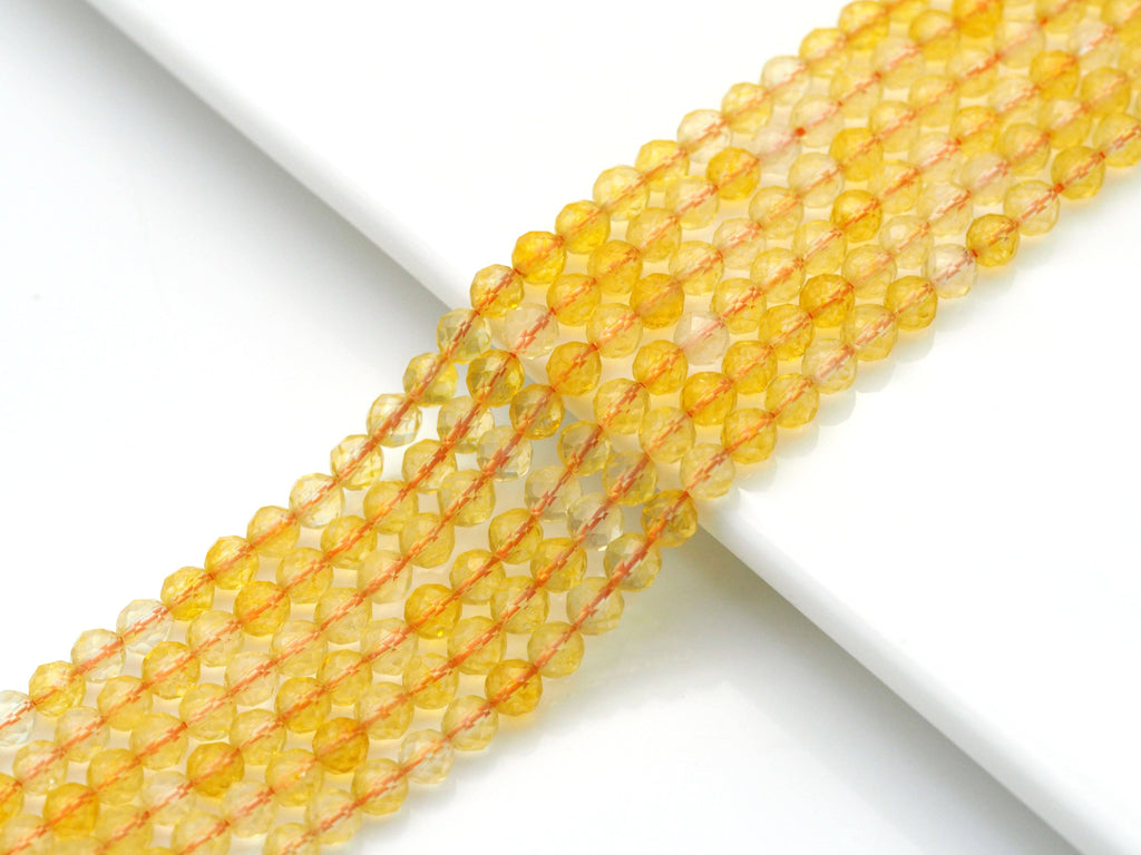 Geuine Citrine Round Faceted Beads, Sku#U1423
