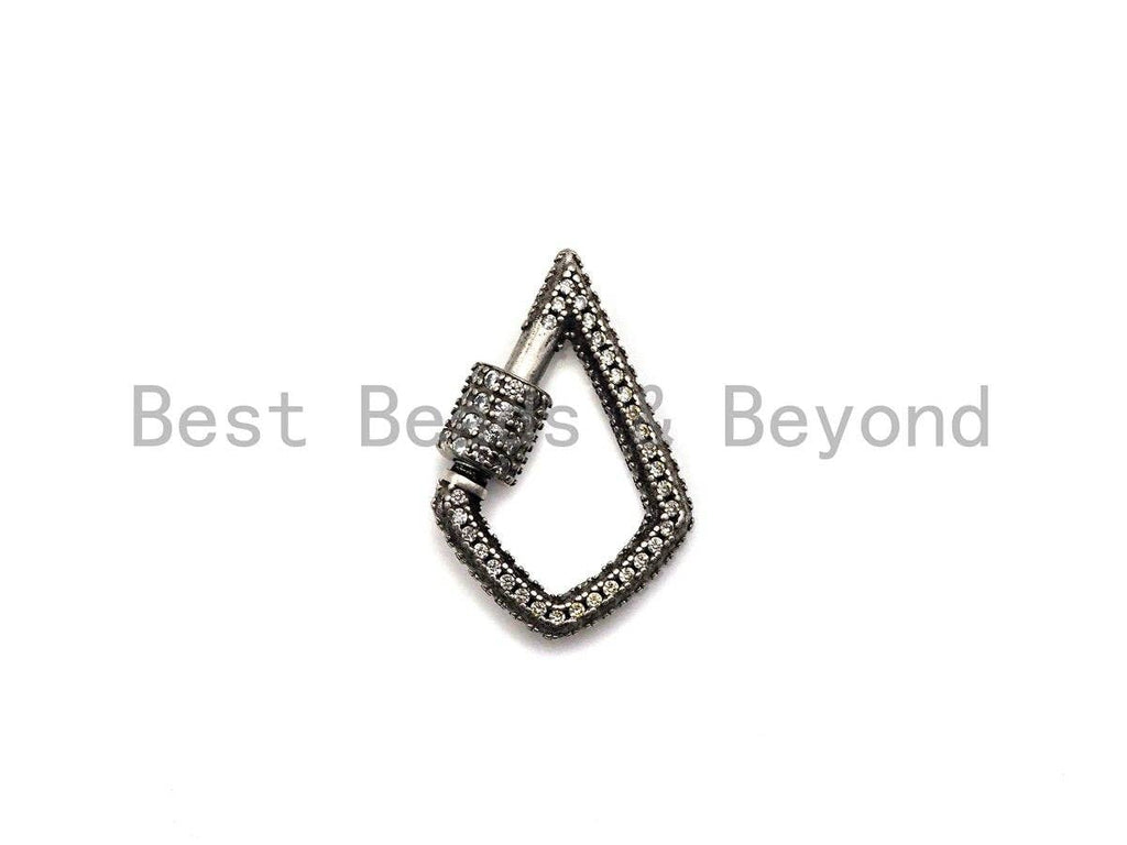 Fully Clear CZ Micro pave Drop Shape Clasp, CZ Pave Clasp, Antique Silver Color Carabiner Clasp, 17x25mm, sku#H178