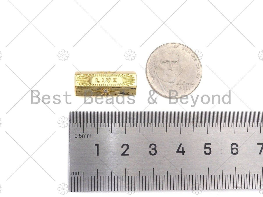 18K Dainty Gold  Live Word North Star On Hexagon Shape Large Hole Tube Spacer Beads,Drum Barrel Beads, Clear CZ Tube Spacer,8x21mm, Sku#Y414