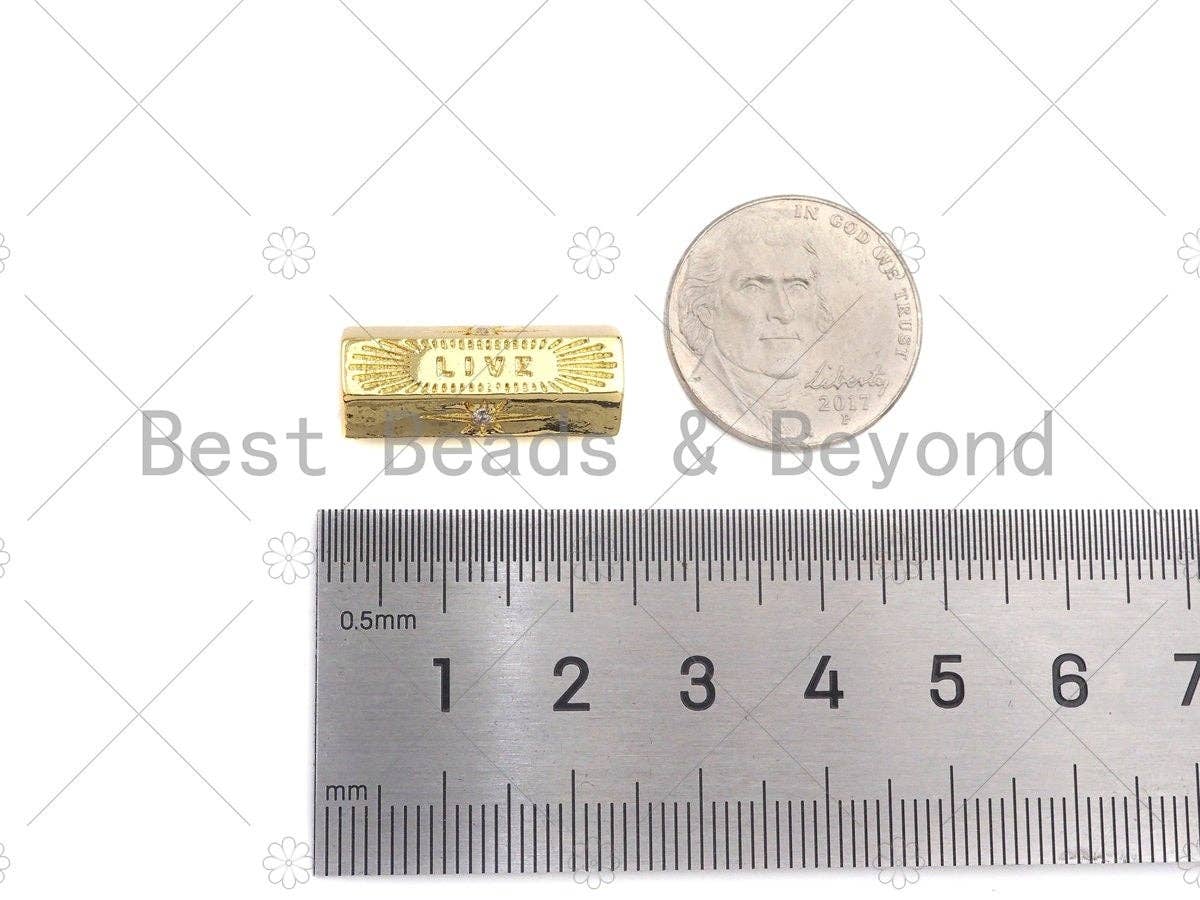 18K Dainty Gold  Live Word North Star On Hexagon Shape Large Hole Tube Spacer Beads,Drum Barrel Beads, Clear CZ Tube Spacer,8x21mm, Sku#Y414